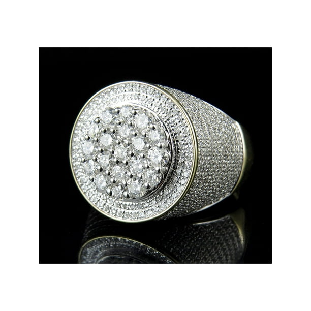 Mens 10K White Gold On Real Silver Genuine Lab Diamond Big Look Pinky Ring Band Mens 10K White Gold On Real Silver Genuine Lab Diamond Big Look Pinky Ring Band